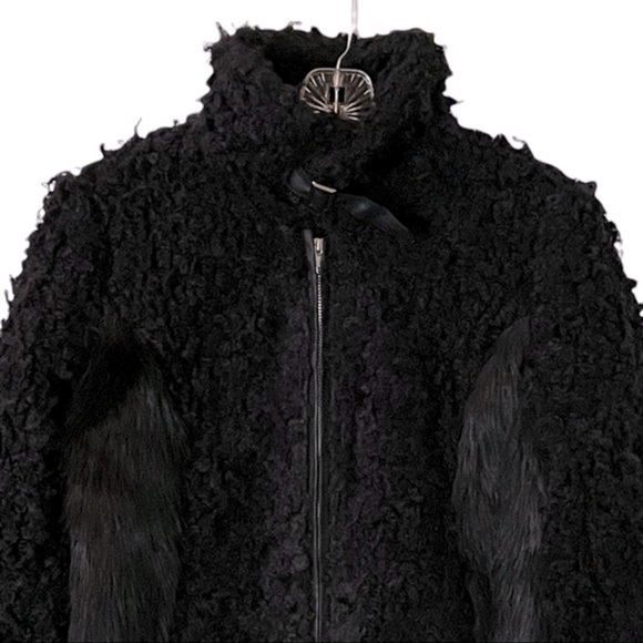 Endless Rose Textured Teddy Black Faux Fur Sherpa Jacket Size S/M - Picture 4 of 12